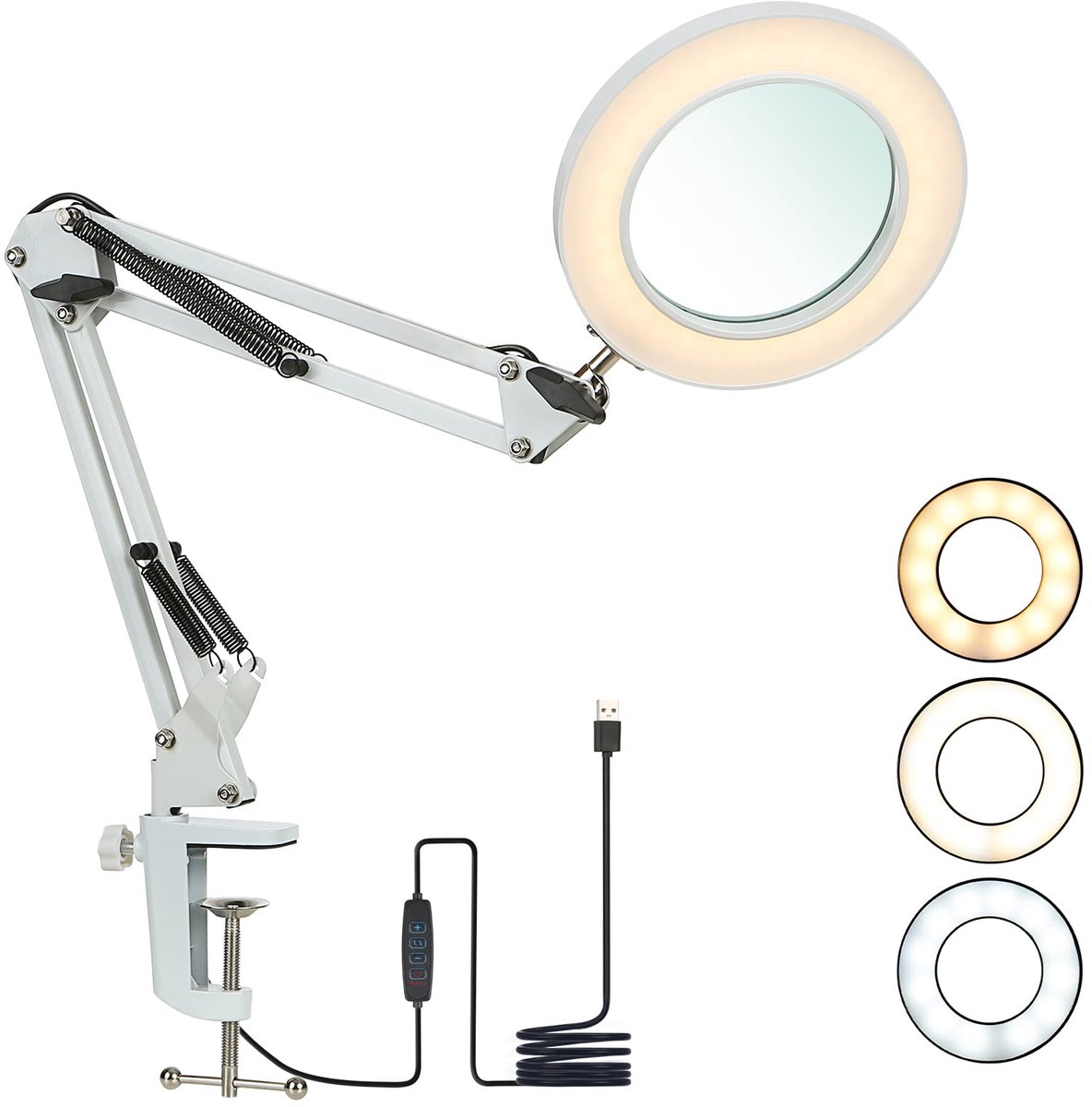 Vergrootlamp 8x met klem - verstelbare zwenkarmlamp - 3 kleurmodi - ideaal voor handwerk en lezen - ShopVlot