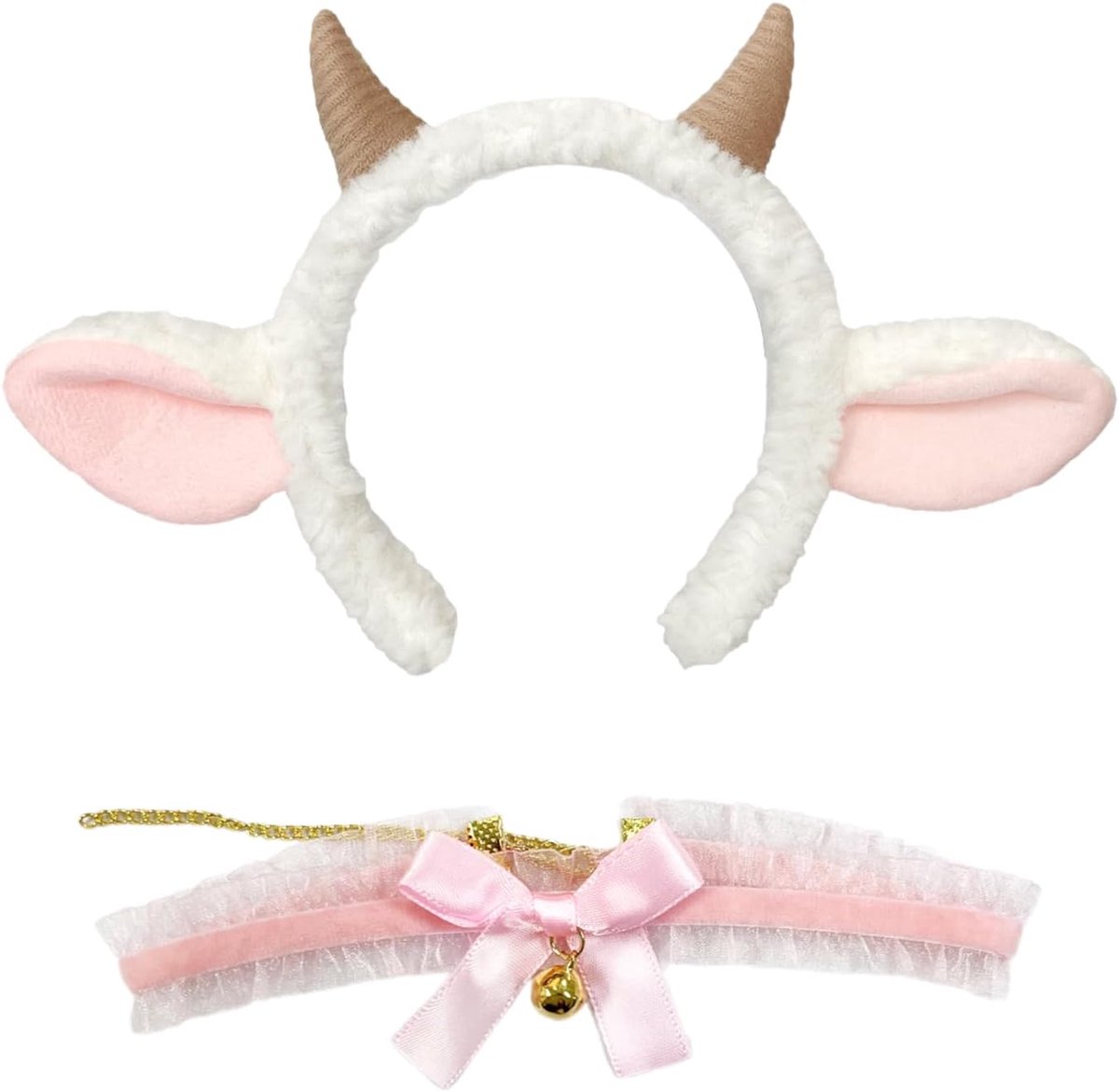 Schaap-hoorn haarband en halsband - pluche set voor kinderen - schattige accessoires voor verkleedfeest - ShopVlot