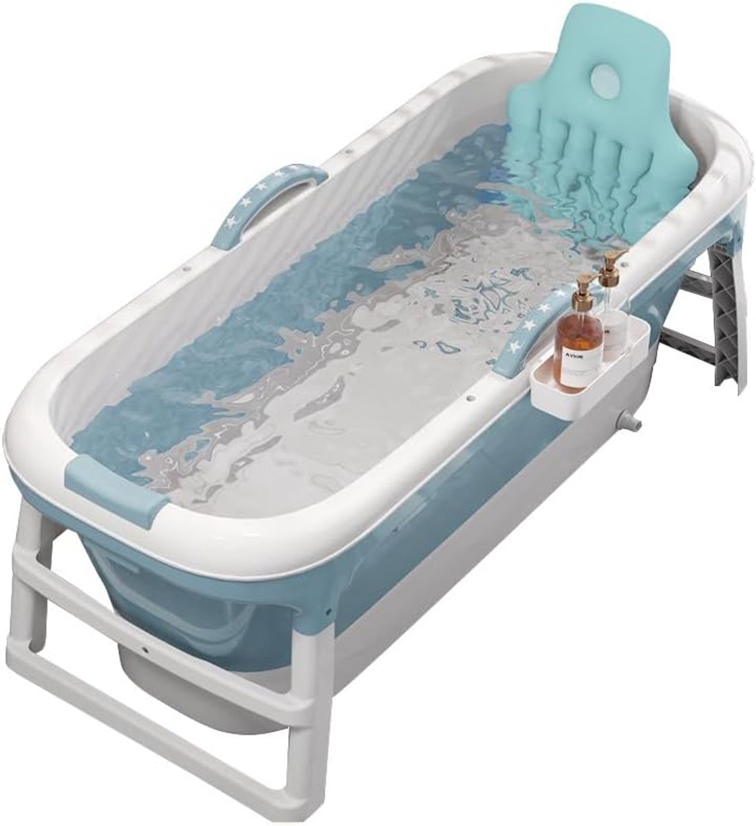 CINK & Co Opvouwbare Badkuip voor Volwassenen 118 cm - Draagbaar Ligbad met Afdekking, Neksteun en Massagerollen - Grijs