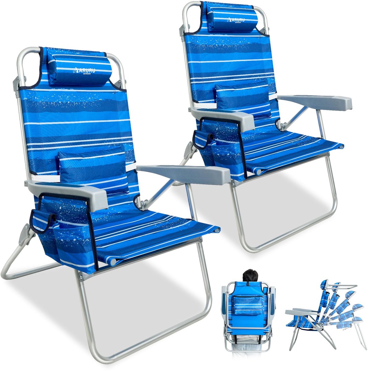 Hoge strandstoelen voor volwassenen - draagbaar en opvouwbaar - 5-posities met koeltas - ideaal voor camping - ShopVlot