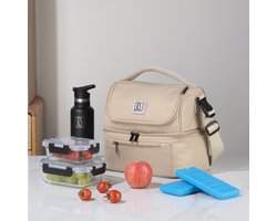 Brisby Koeltas 11 Liter - Lunchtas - Inclusief 2 Koelelementen - Dubbel Compartiment - 4-Laags Geïsoleerd - Waterafstotend - Natural Champagne