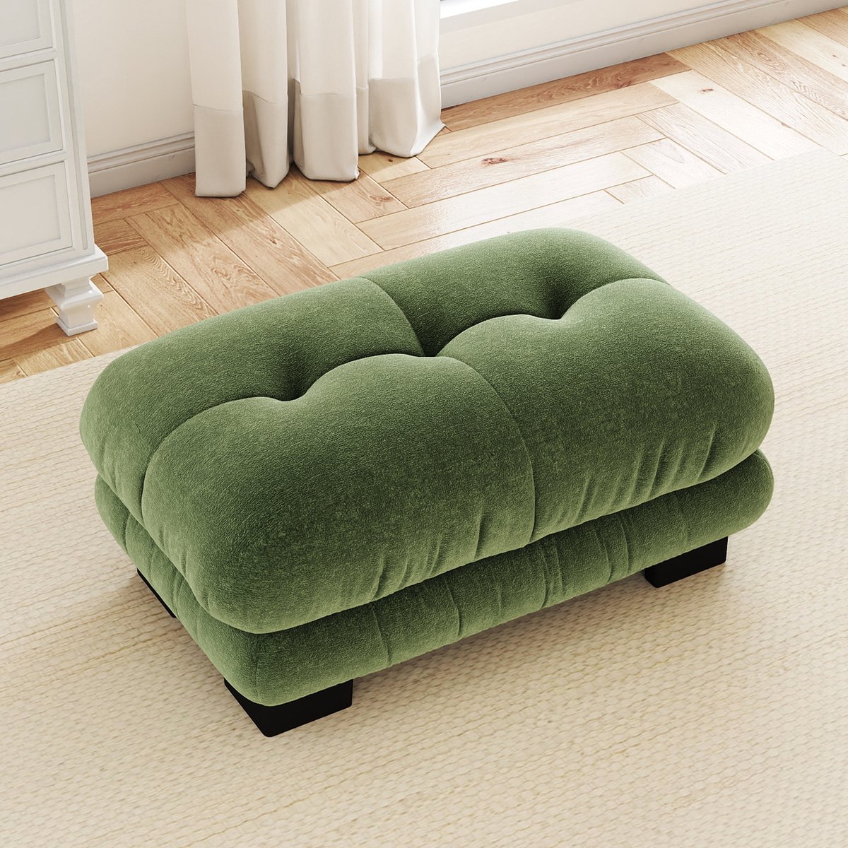 MUVANO Groene Hocker - Modulaire ottomaan groen - Vintage voetenbank met zachte vulling - 112x68x52 cm - Voetensteun - Woonkamer Groen