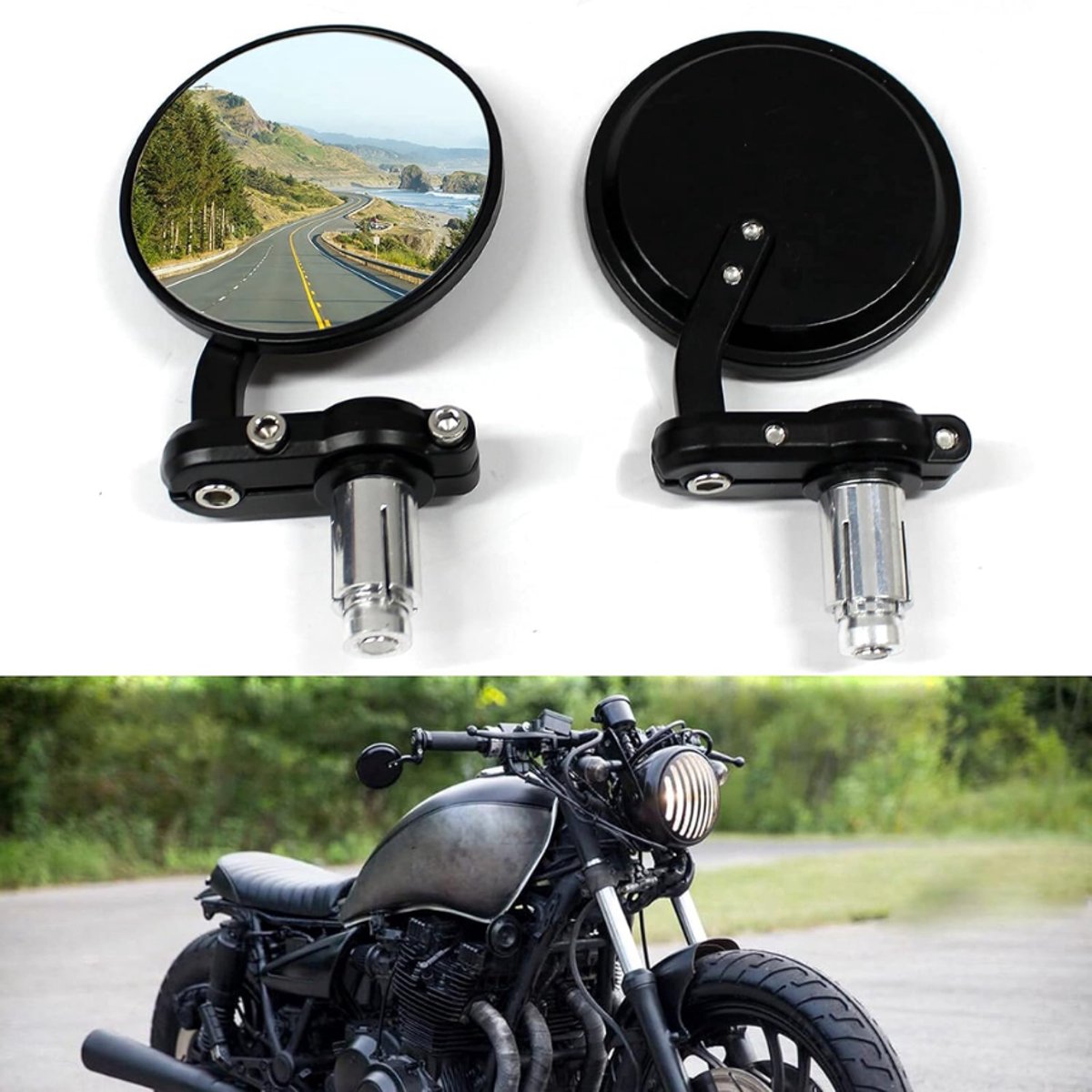 DYVNS® Bar end Spiegels - Stuurspiegel Motor en Scooter - Voor 22mm Handgreep - Universeel - 360 Graden Rotatie