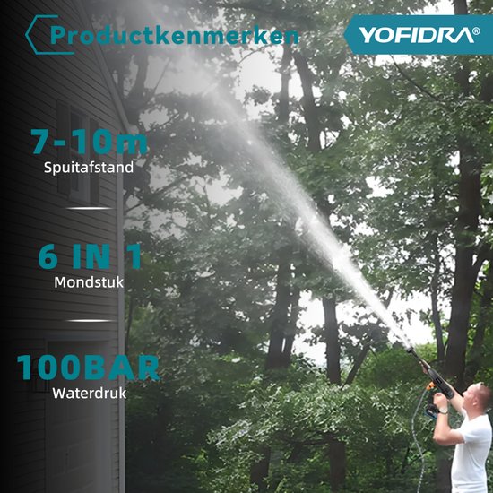 Yofidra Accu Hogedrukreiniger met 2x Accu's - 70 bar Draadloze Hogedrukreiniger - 6-in-1 verstelbaar mondstuk - Auto Was Set - Voor Auto, Fiets, Terras en Tuin van Yofidra — afbeelding 4