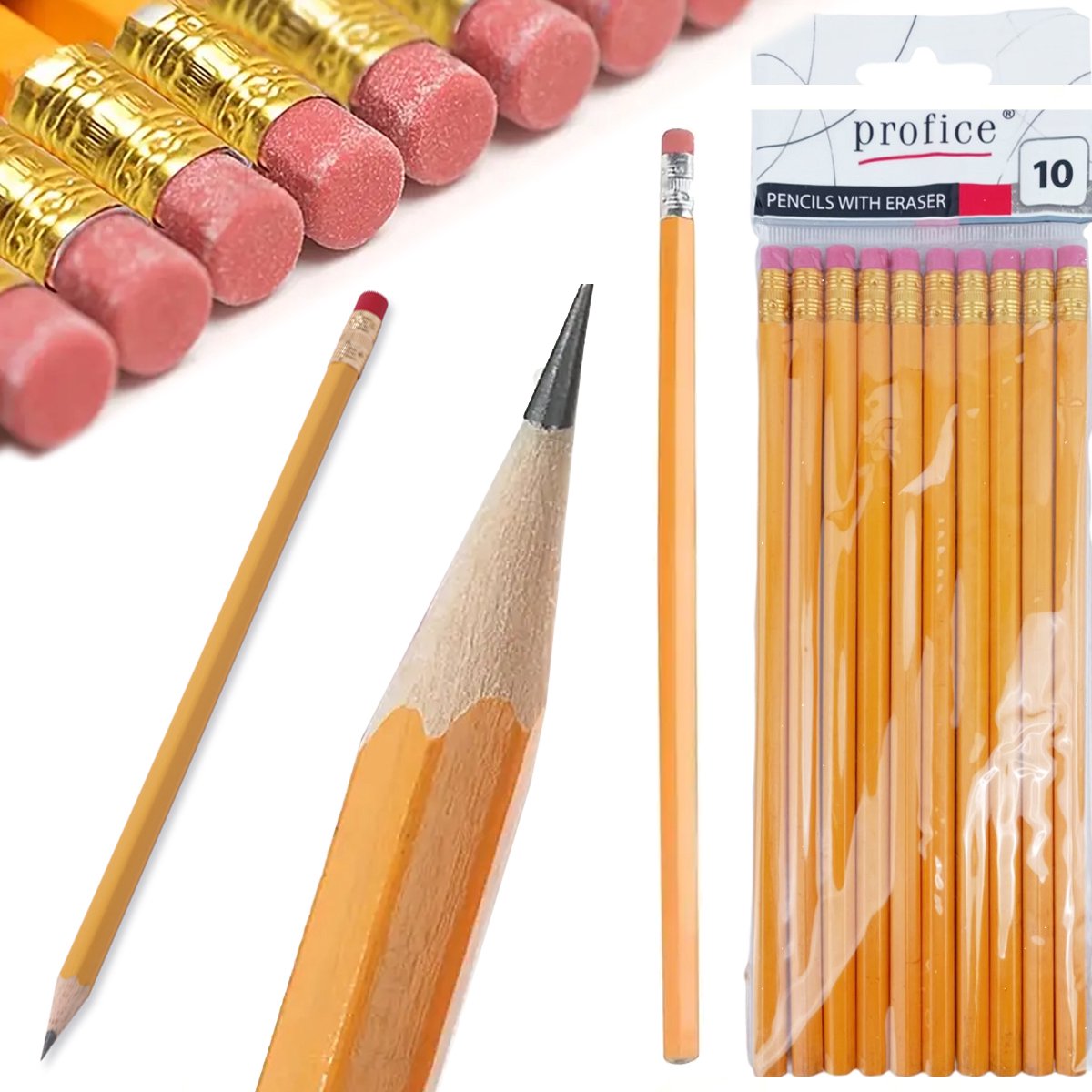 Set van 10 HB Potloden met Gum - Klassiek Geel, School & Kantoor
