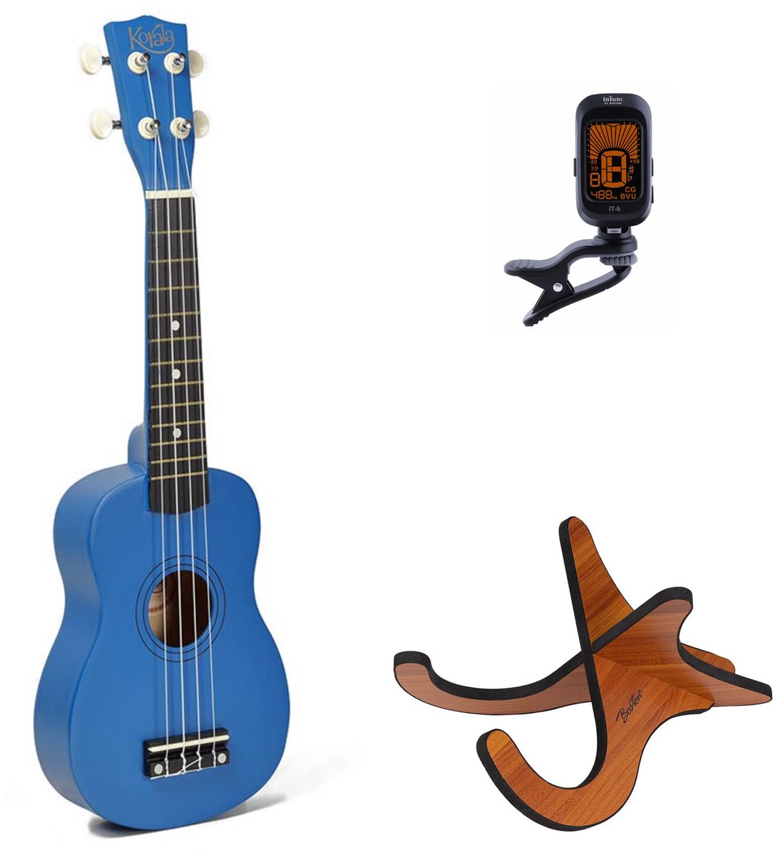 Korala UKS-15 sopraan ukulele set – inclusief stemapparaat en houten standaard