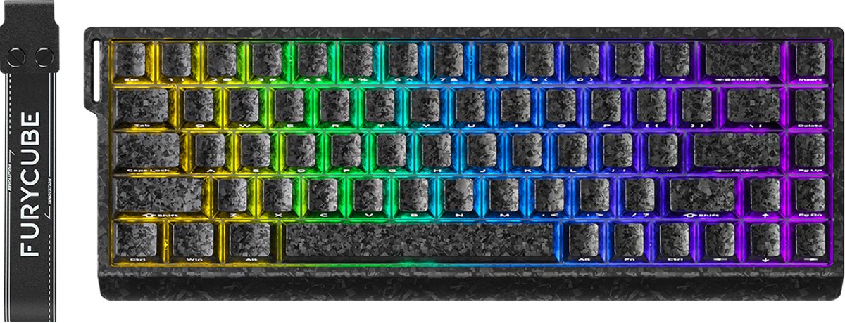 FURYCUBE M68HE - 65% bedraad gamingtoetsenbord - Toetsenbord met magnetische assen - RGB - Hall-effect - Hot-swappable - 8 kHz - Reactietijd van 0,01 mm - Ultralage latentie van 0,1 ms - Bedrukking aan de zijkant - 68 toetsen - Carbon Black textuur