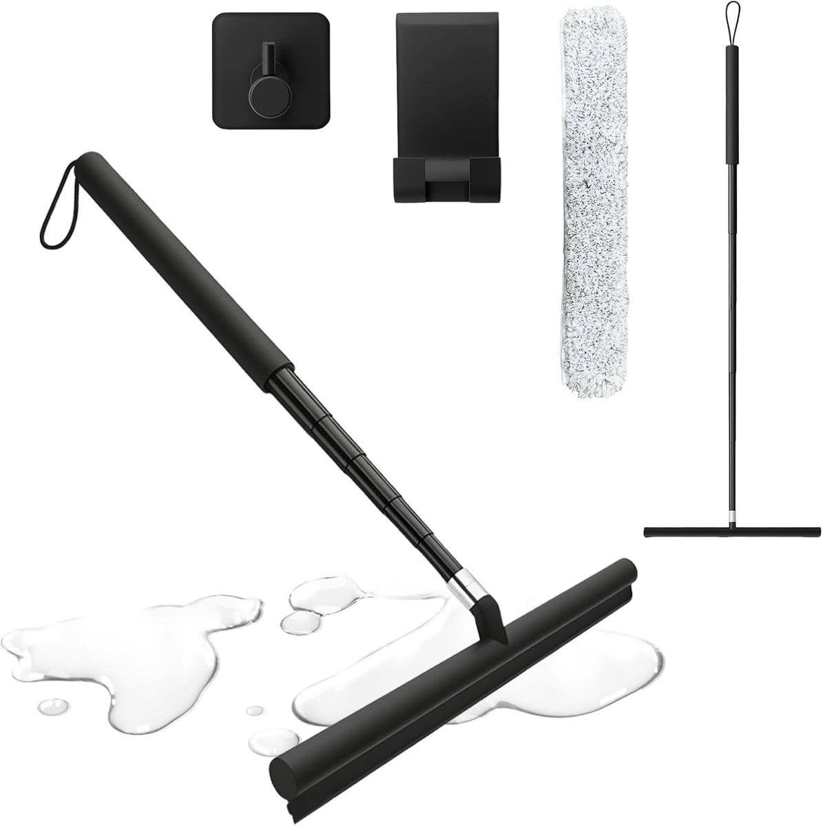 Uitschuifbare douchewisser - Zwart - 30-120 cm - Siliconen met telescopische steel - Voor badkamer en ramen schoonmaken