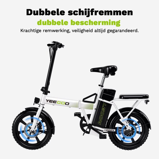 YEE GOO Elektrische fiets - Elektrische Vouwfiets - Opvouwbare fiets - 250 W Motor - 36V10.4AH Batterij - Verwijderbare Accu - Max. Snelheid 25 km/u - 30-45 km Actieradius - 16″ Banden - Dubbele Schijfremmen - geschikt voor woon-werkverkeer - Wit — afbeelding 3