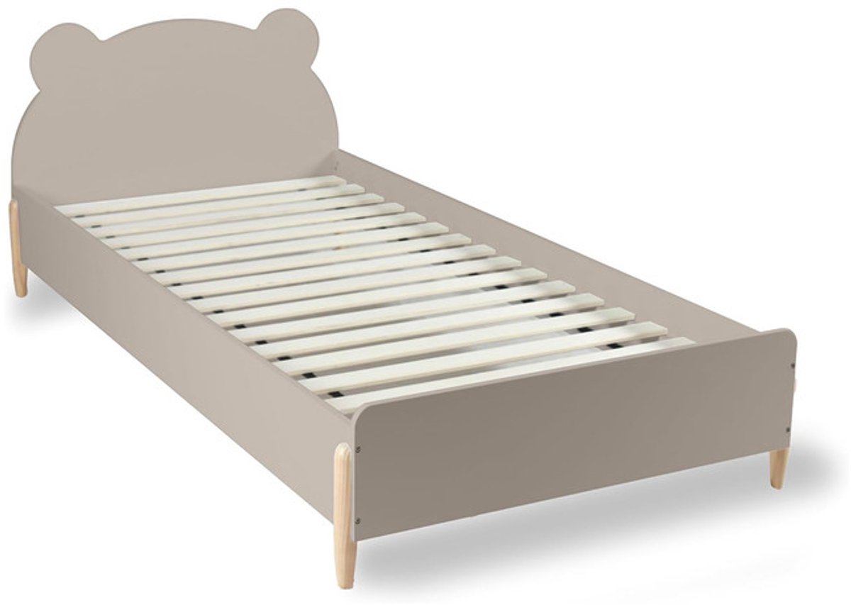 Atmosphera Kinderbed Beer 90 x 190 cm - Grenenhout - Inclusief Lattenbodem - Beige en Naturel Hout