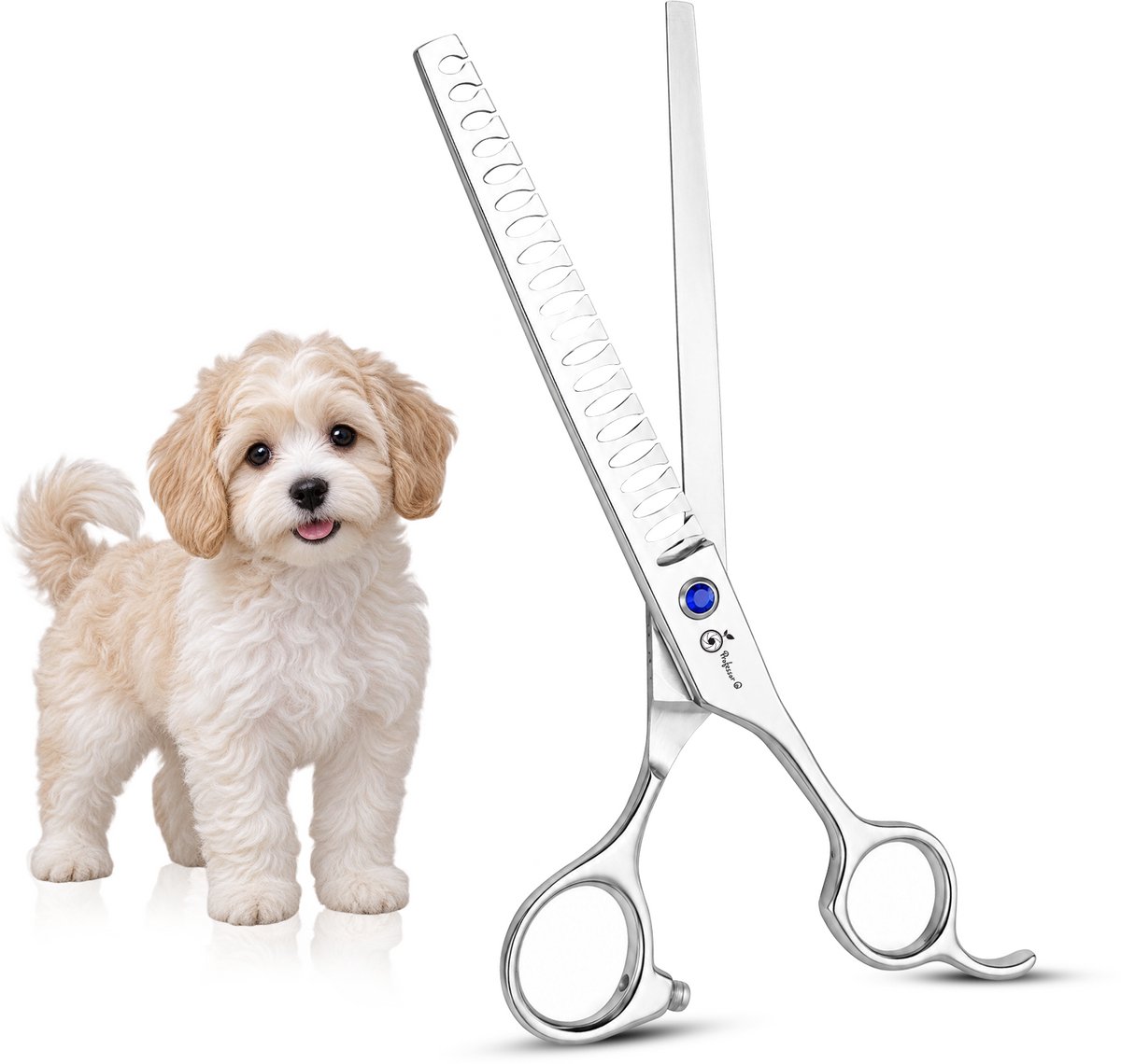Professor Q Chunkerschaar Hond 8 Inch – 20 cm Professionele Hondenschaar – Japans Staal J2– Trimschaar & Effileerschaar voor Hondenvacht – Zilver