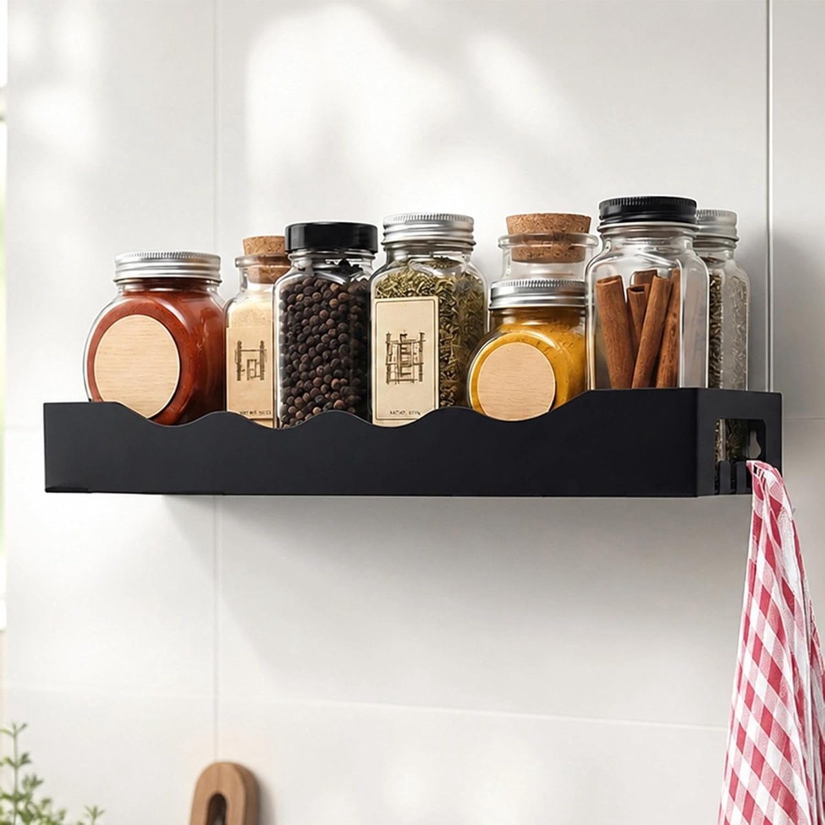 Kruidenrek muur 42 cm, kruidenhouder zwart voor keuken - ShopVlot