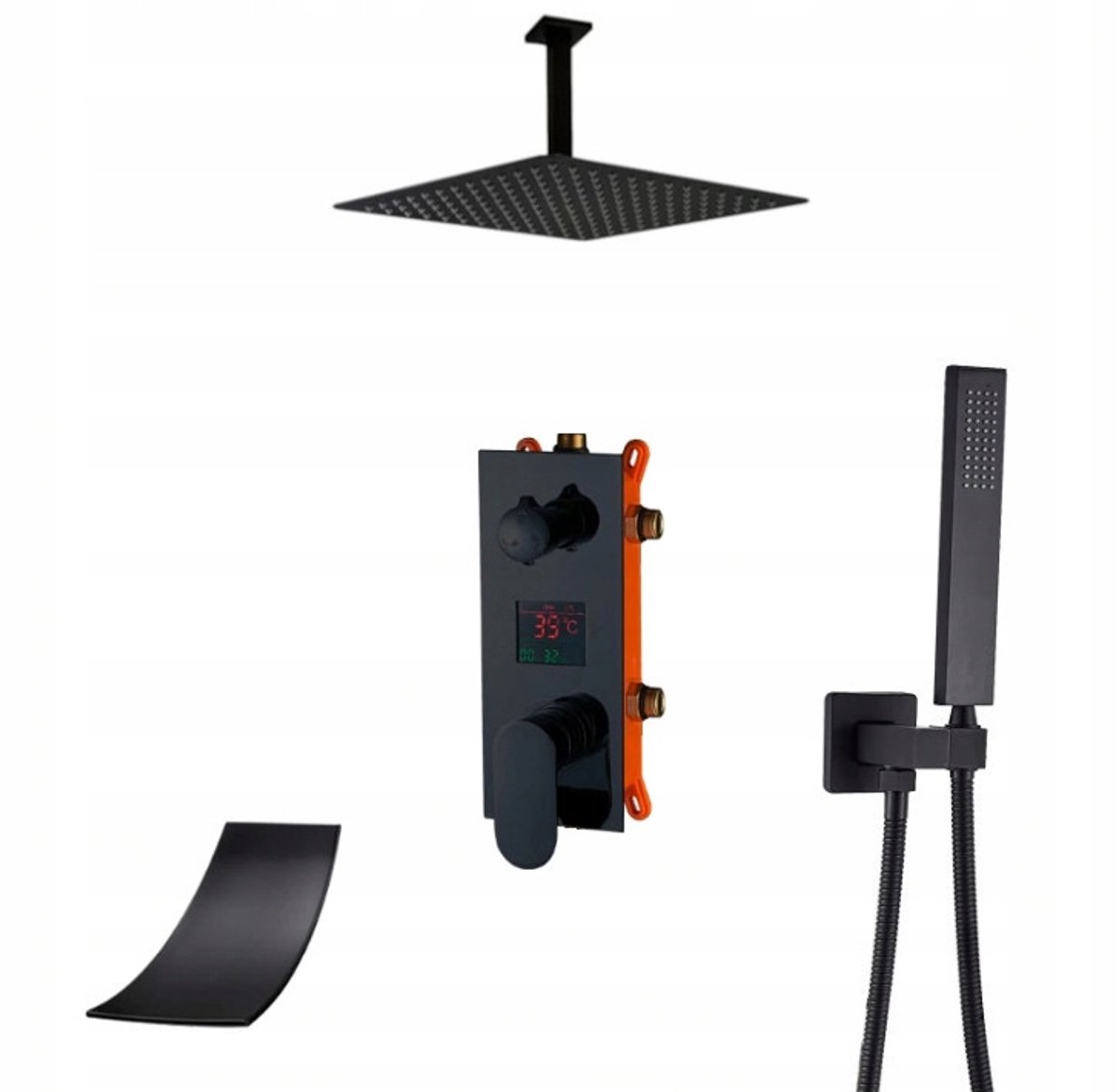 Inbouw Doucheset Waterval Zwart Mat 20cm met Display