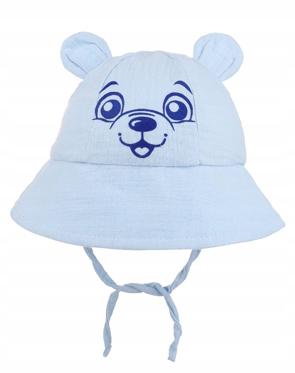 Merkloze Baby Zonnehoed met Beerprint - Blauw - Maat 42/44