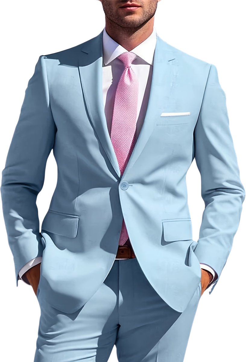 Currero 3 Delig Herenpak Met Overhemd Suit 2 Delig Tailored Fit Kostuum Business Pak Trouwpak Smoking Tuxedo Stijl Bruiloft Kantoor & Feest Lichtblauw