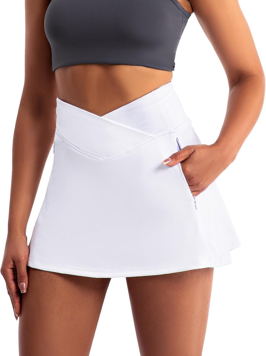 Women's Activewear Trouser Skirt Crossover Athletic Skirt Skorts High Waisted Tennis Skirt with 4 Pockets and Pants - ShopVlot