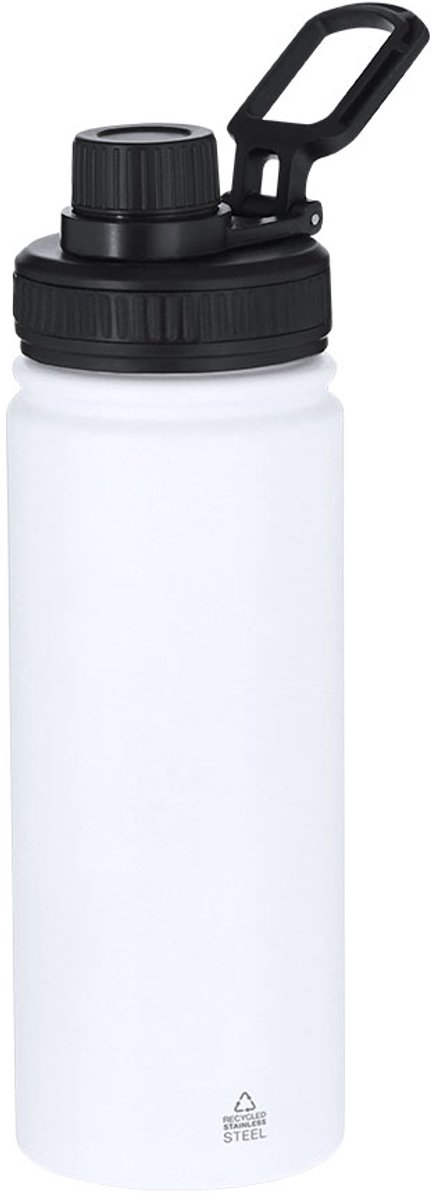 Fles van gerecycled roestvrij staal met een capaciteit van 550 ml. Inclusief zwarte deksel met schroefsysteem Felmar Wit