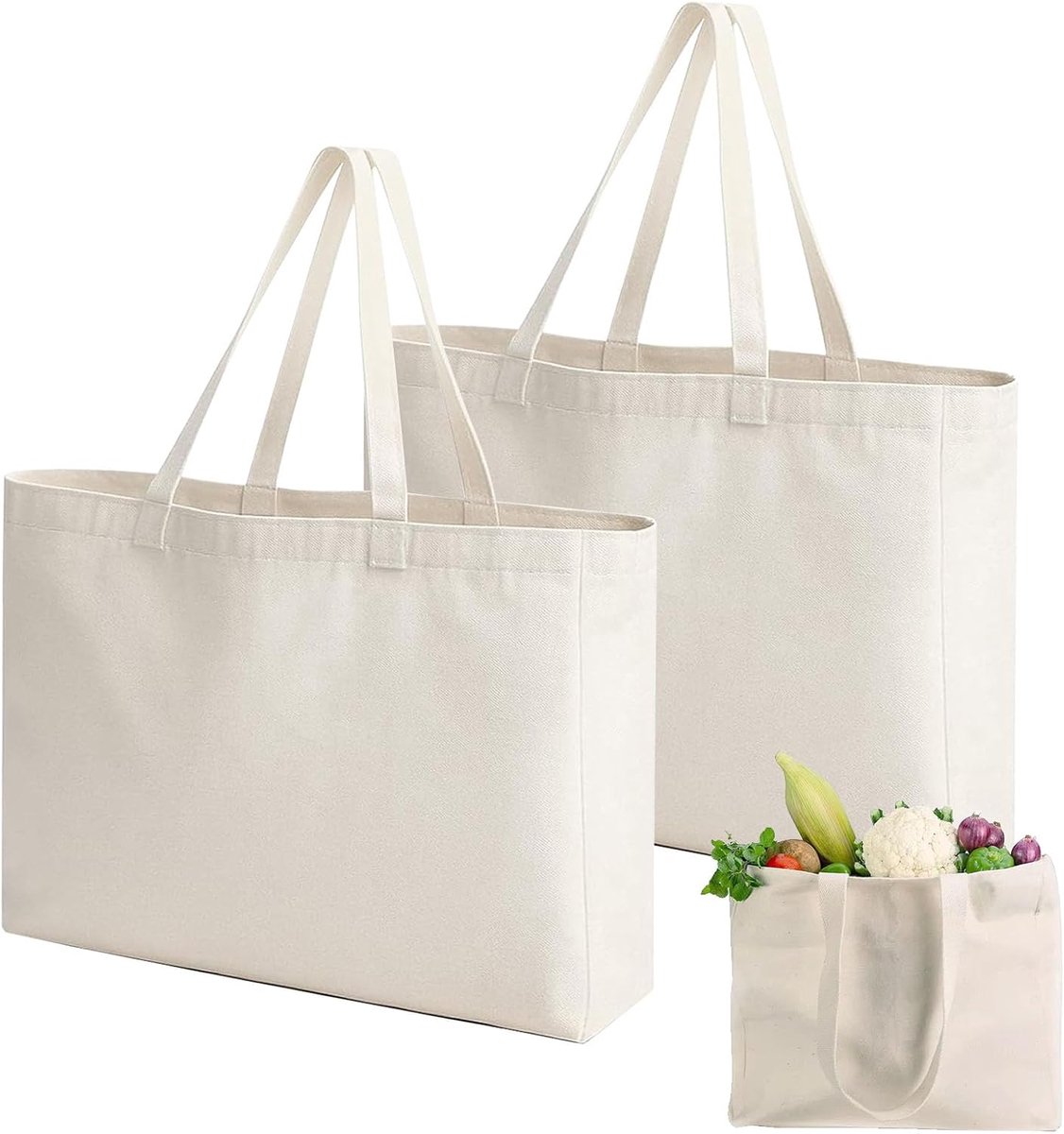 dogmoon 2 Pcs Cotton Bags, 45 x 35 x 8 cm Large Shopping Bag, Cotton Bag, Fabric Bag, Jute Bag, Fabric Bag, Unprinted - ShopVlot