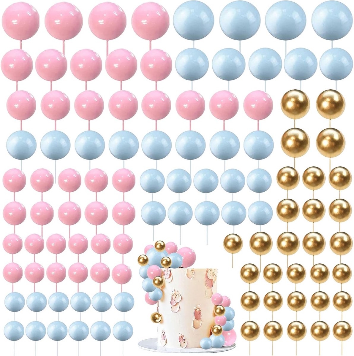 Tortendeco Balls Cake Topper, 108 Pieces Cake Decoration Ball, DIY Mini Balloon Cupcake Insert Torten Deco Sphere for - ShopVlot
