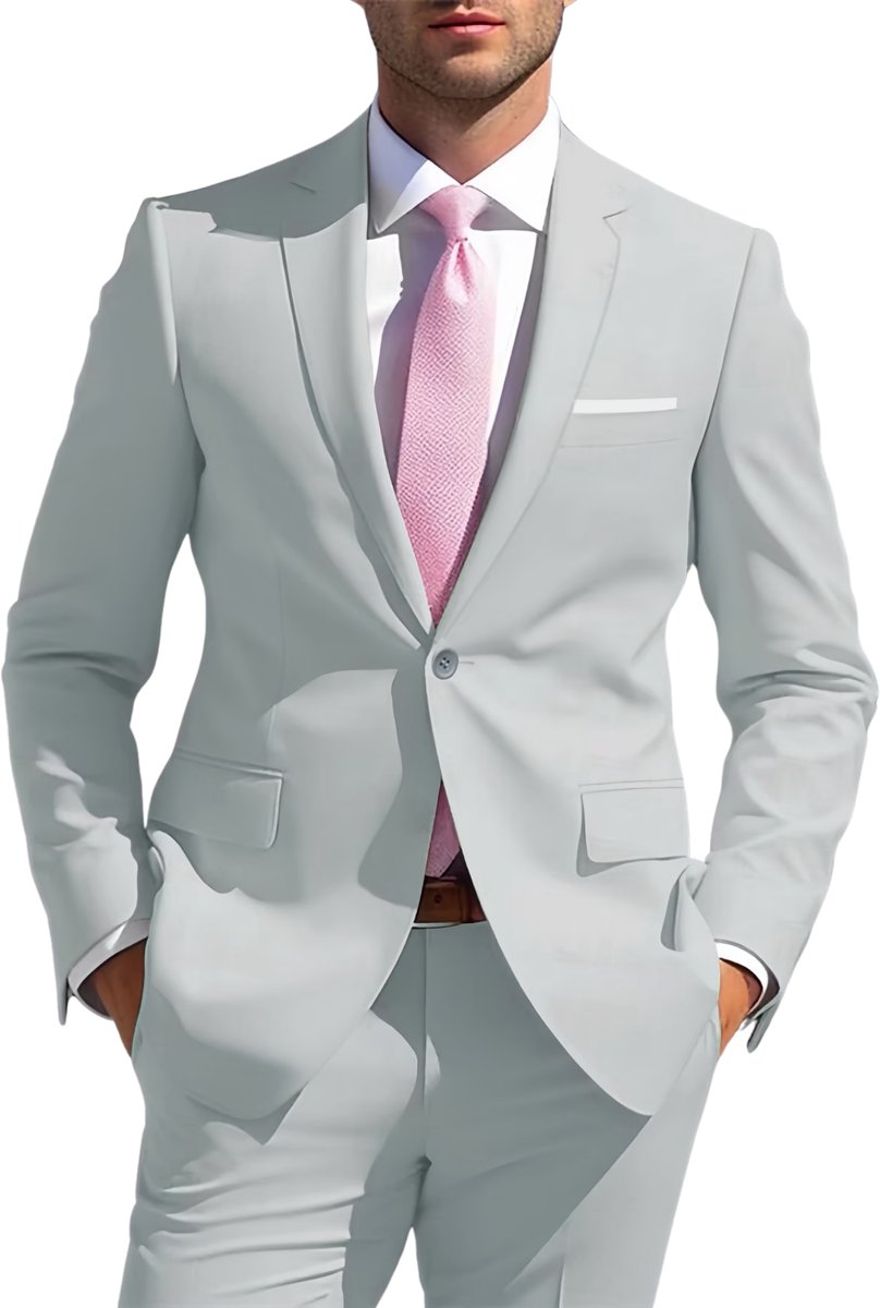 Currero 3 Delig Herenpak Met Overhemd Suit 2 Delig Tailored Fit Kostuum Business Pak Trouwpak Smoking Tuxedo Stijl Bruiloft Kantoor & Feest Zilvergrijs