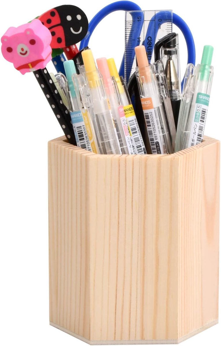 Houten pennenhouder, bureau houten pennenhouder, doe-het-zelf houten pennenhouder, zeshoekige houten pennenkoker - ShopVlot