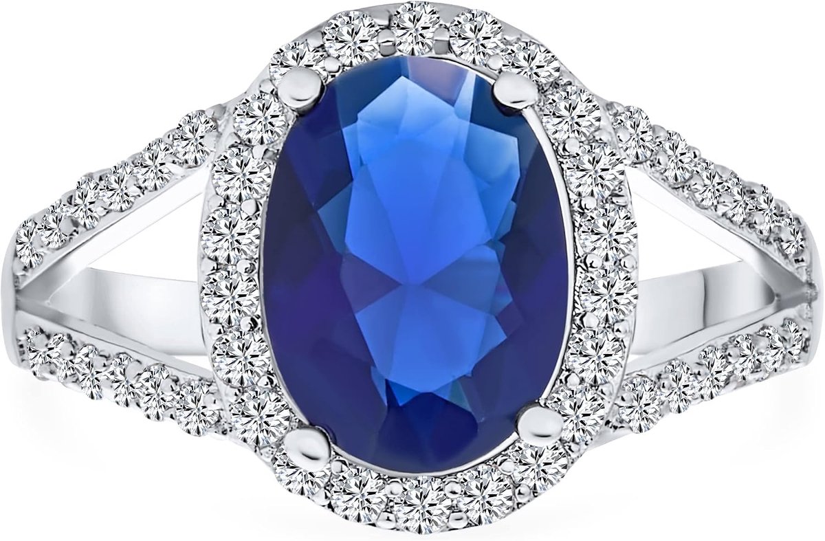 Personalize an Art Deco style vintage cocktail ring with a large oval Aaa Cz Solitaire and a Halo of blue-green - ShopVlot