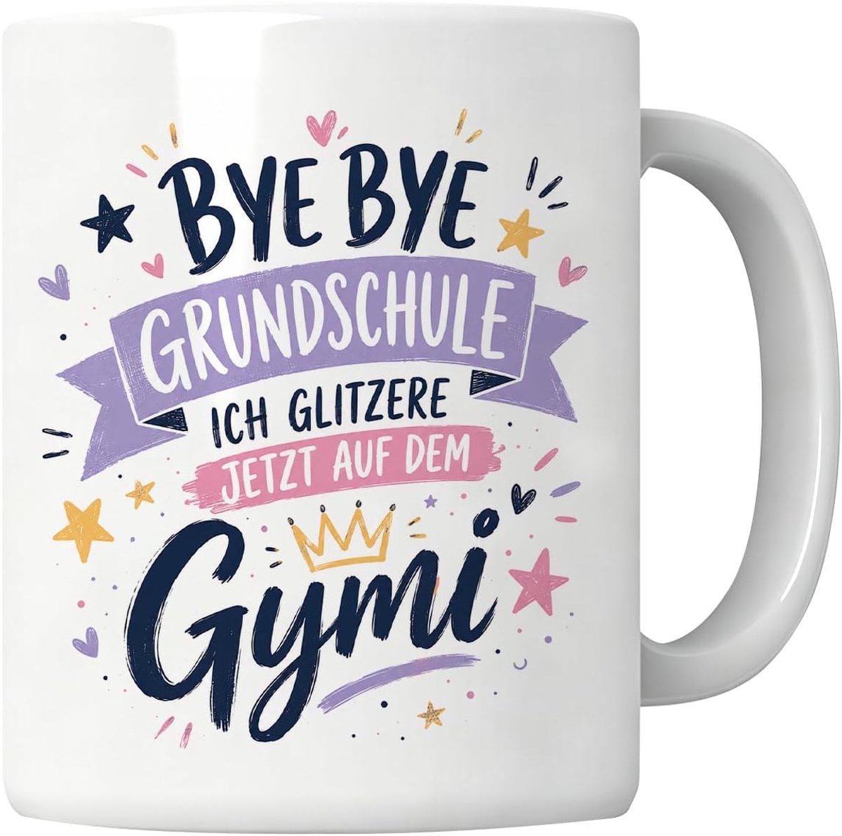 Gymnasium eerste schoolmok meisje 325 ml, 5e klas eerste schoolcadeau, bye bye basisschool I glitter nu op de - ShopVlot