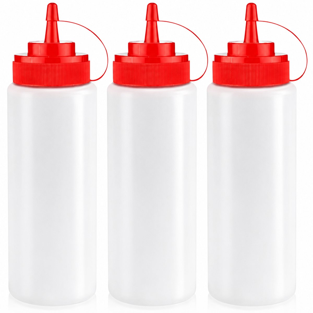 Tolvia Knijpflessen voor Sauzen - 3 Stuks 355 ml Doseerflessen - Lekvrij met Maatverdeling - Sausflessen voor Keuken & BBQ