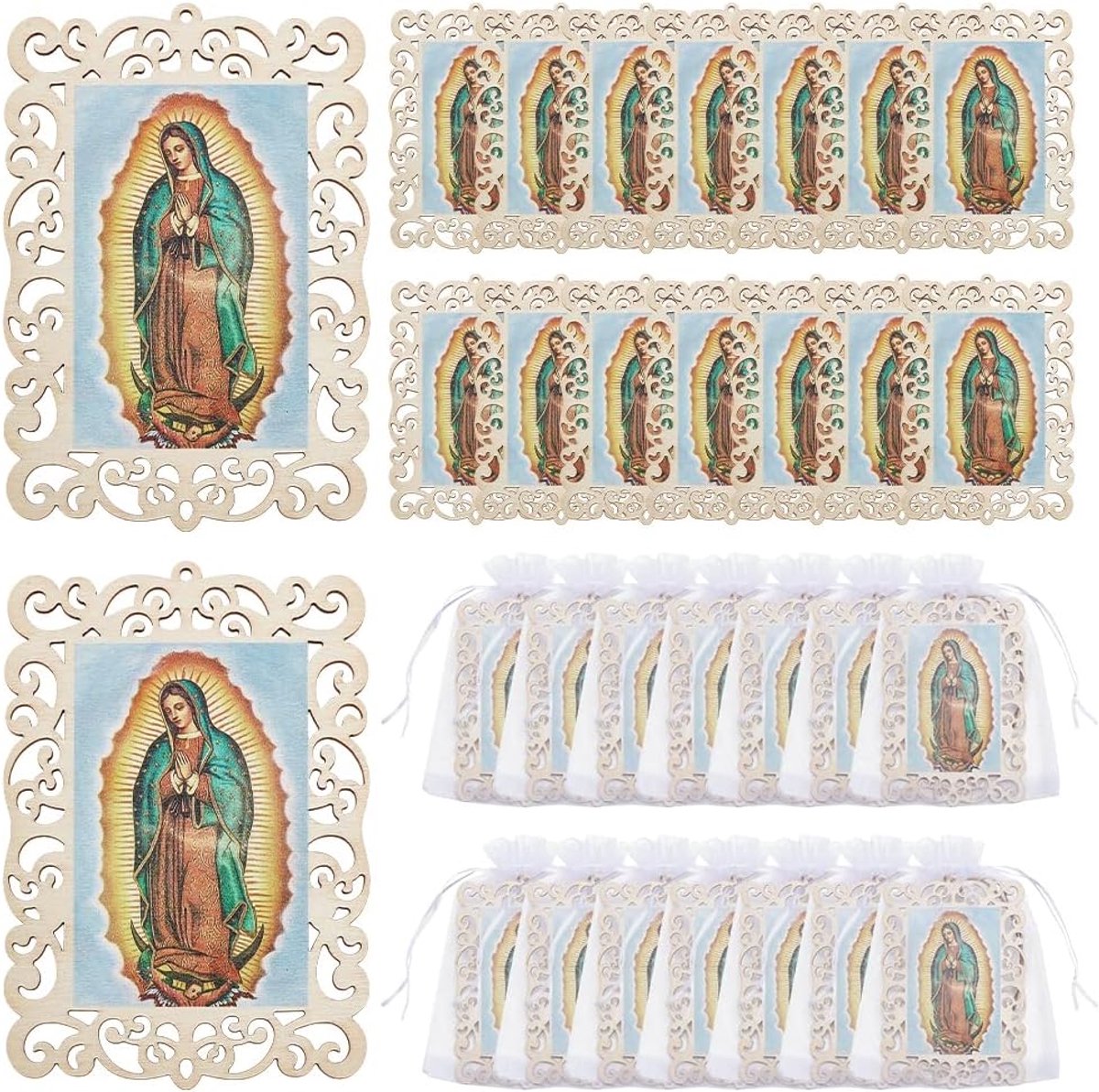 ORIGACH 30 stuks houten fotolijsten met het motief van de Maagd van Guadalupe en henneptouw fotolijst met motieven van - ShopVlot