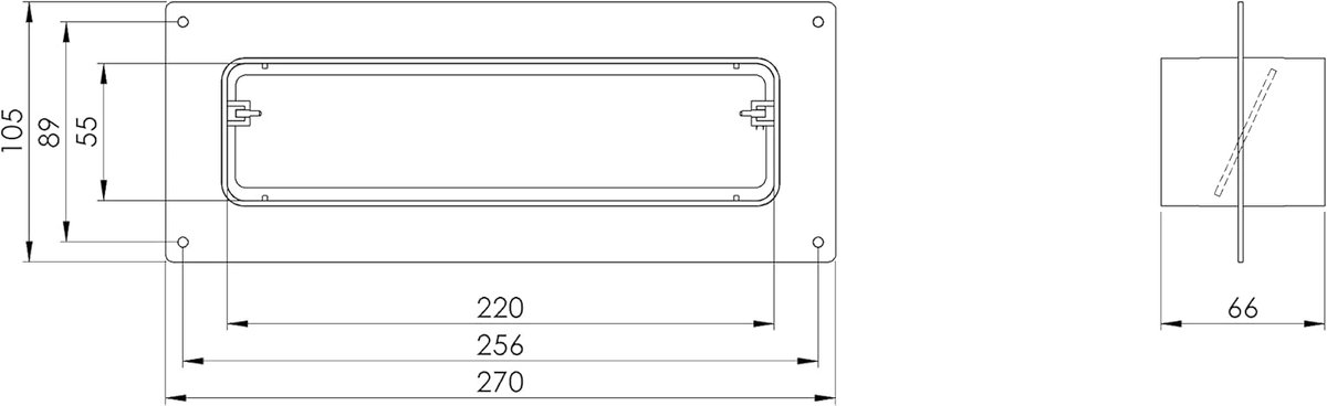 220 x 55mm connector with check valve for flat duct ventilation systems - plastic wall flange - ShopVlot