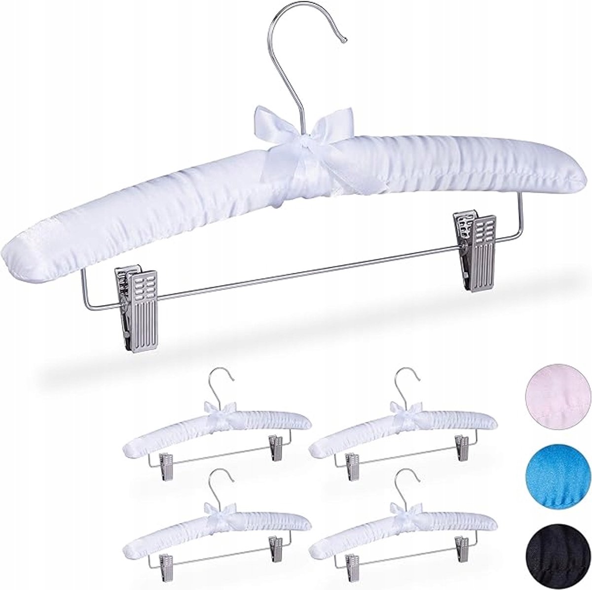 5x Luxe Satijnen Kledinghangers met Strik - Wit