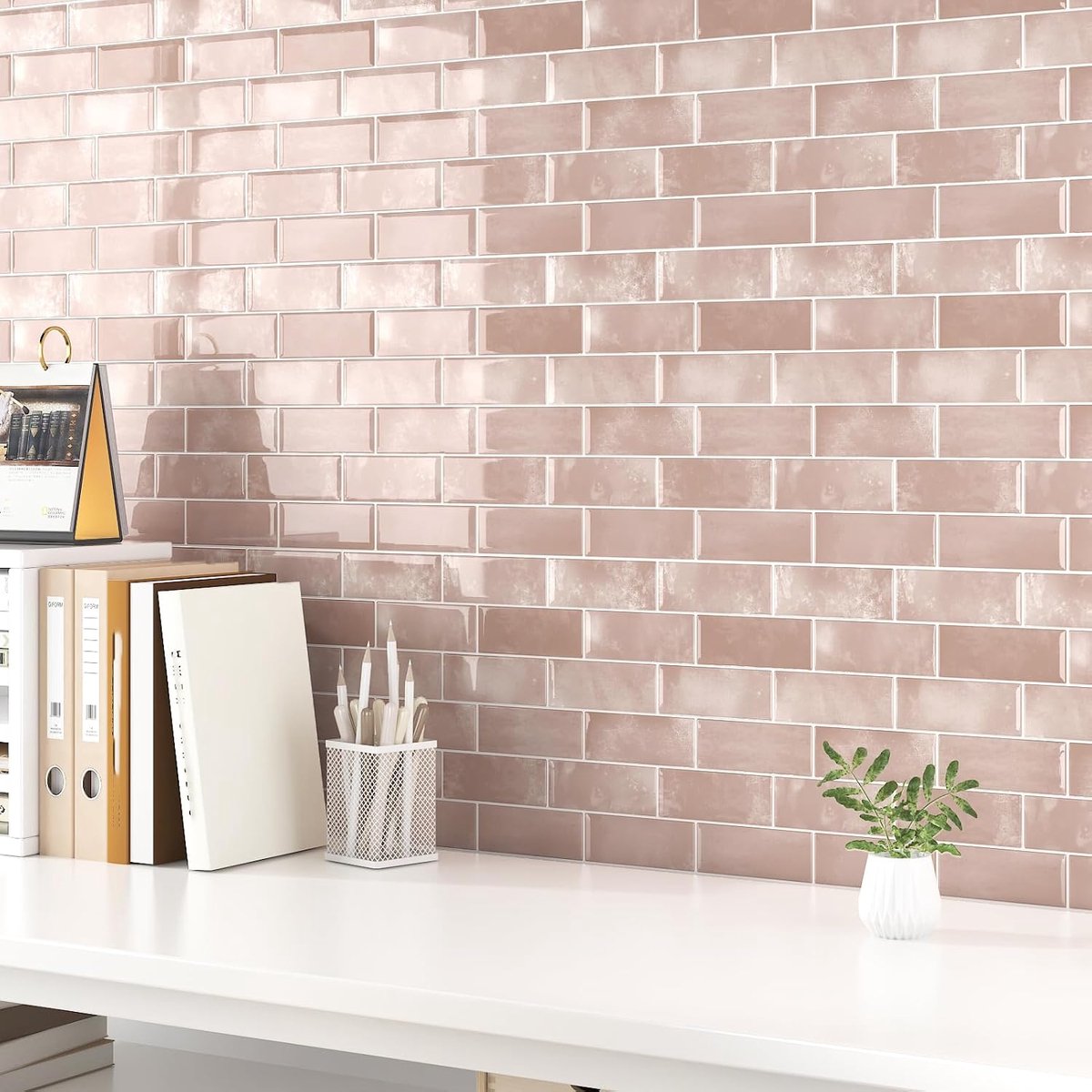 Yulllpaper 3D Self Adhesive Wall Tiles for Kitchen and Bathroom - Metro Style, Pink, Washable - 10 Pieces, 30 x 30 - ShopVlot