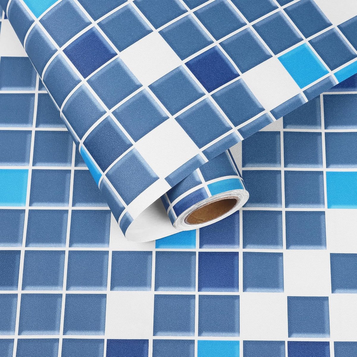 Self Adhesive Blue Mosaic Wallpaper Washable Kitchen Wallpaper Peel and Stick Sticky Back Plastic Roll Blue Tiles for - ShopVlot