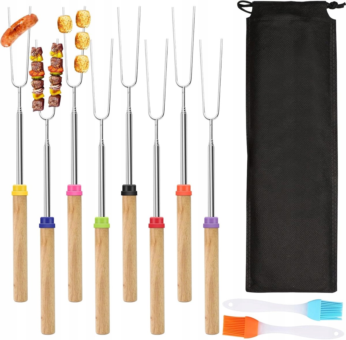 8x Verstelbare RVS Satéprikkers voor de BBQ, 31-81cm