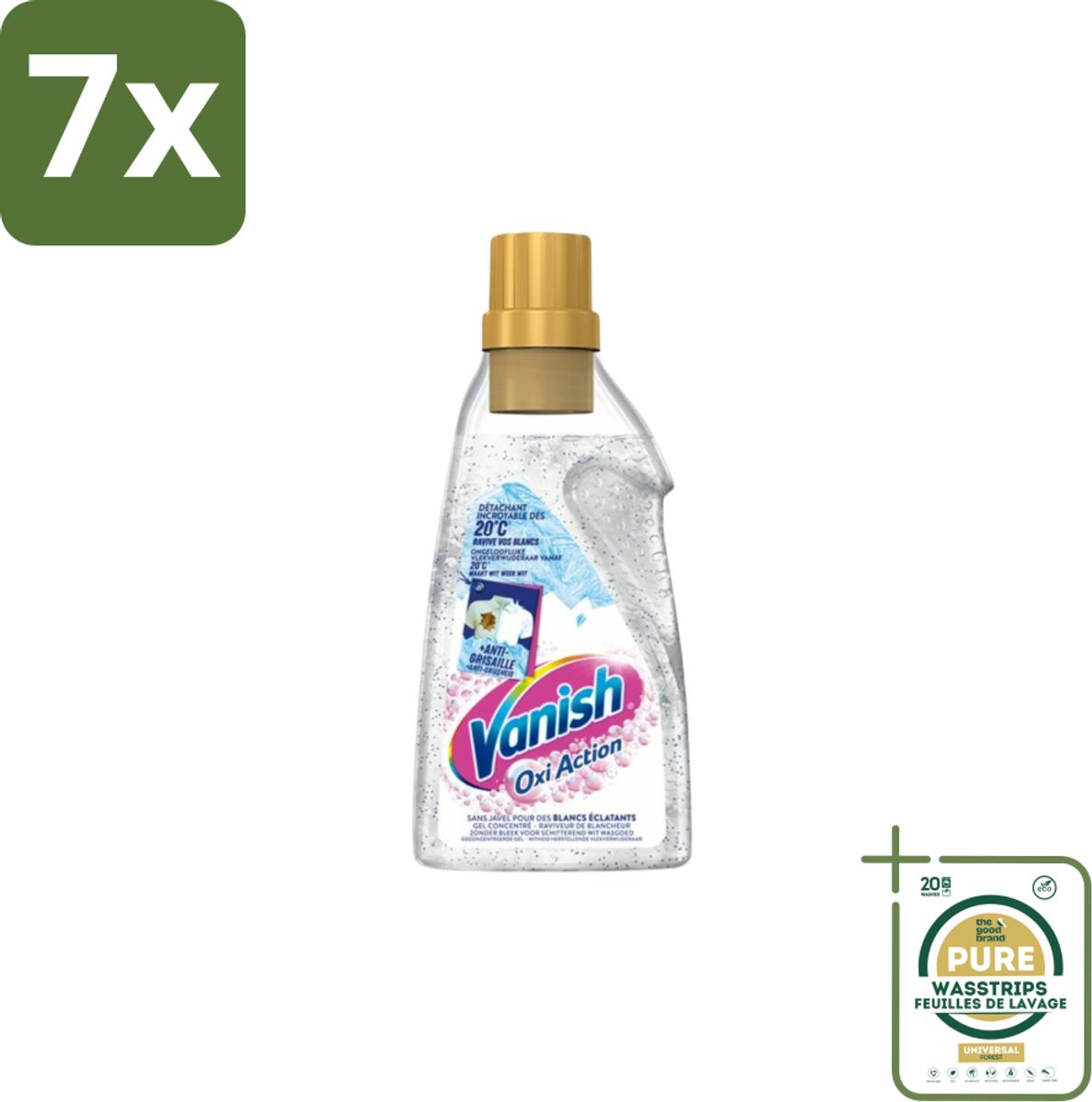 7 x Vanish - Vlekverwijderaar - Oxi Action Booster Gel Whitening - Voor Witte Was - 750 ml - Grootverpakking - Witte Was - Vlekverwijderaar - Witte Kleding - Vlekken Verwijderen - Gebruik In Wasmachine