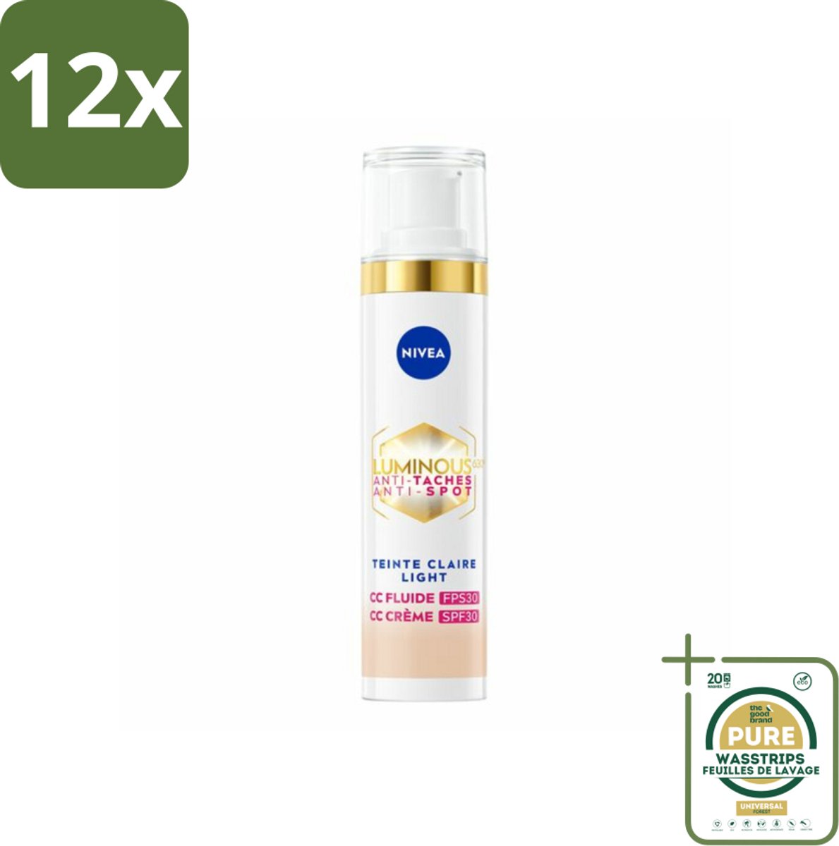 NIVEA - Cellular LUMINOUS630 CC Crème Licht - Gekleurde Dagcrème - Tegen Pigmentvlekken - SPF 30 - 40 ml - Voordeelverpakking - 12 stuks - CC cream - NIVEA Cellular LUMINOUS630
