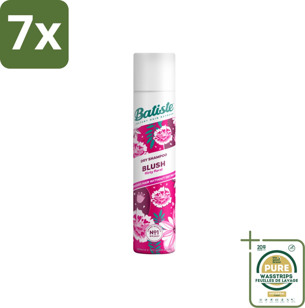 7 x Batiste - Blush - Droogshampoo - Bloemige Geur - Frist Op en Geeft Textuur - 200ml - Grootverpakking - Droogshampoo - Vet Haar Opfrissen - Bloemige Geur - Haar Textuur - Haar Volume
