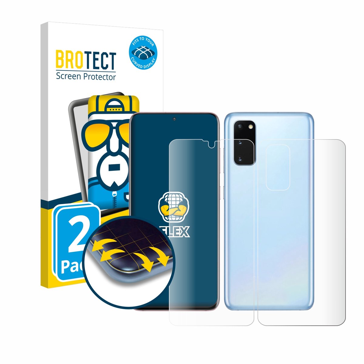 BROTECT - Screenprotector voor Samsung Galaxy S20 (Voor+Achter) - Folie Beschermfolie transparant volledig dekking - 2 Stuks