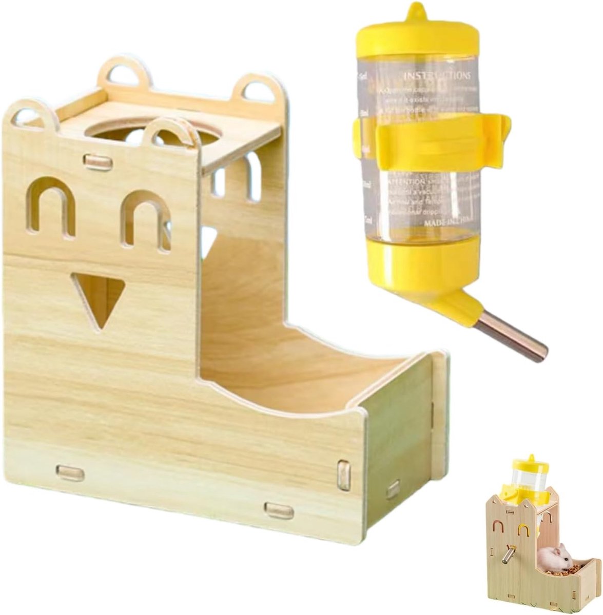 Drinkfles voor huisdieren 80 ml - hangende waterfles - houten standaard - ideaal voor hamsters - ShopVlot