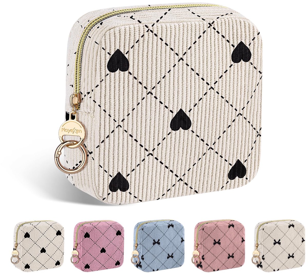Cosmetische tas dames - geribbeld fluweel - met ritssluiting - perfect voor op reis - ShopVlot