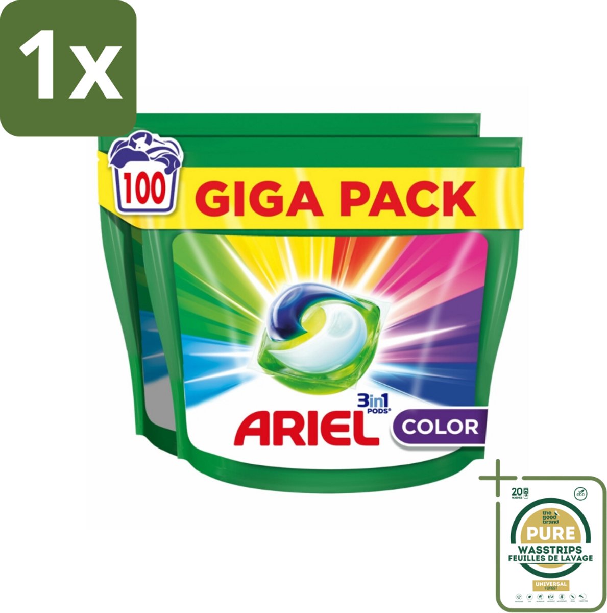 1 x Ariel - 3in1 Wasmiddel Pods - Color - 100 Pods- Kleurbehoud - Wasmiddel Pods - 3in1 Wasmiddel - Gekleurde Was - Koude Was