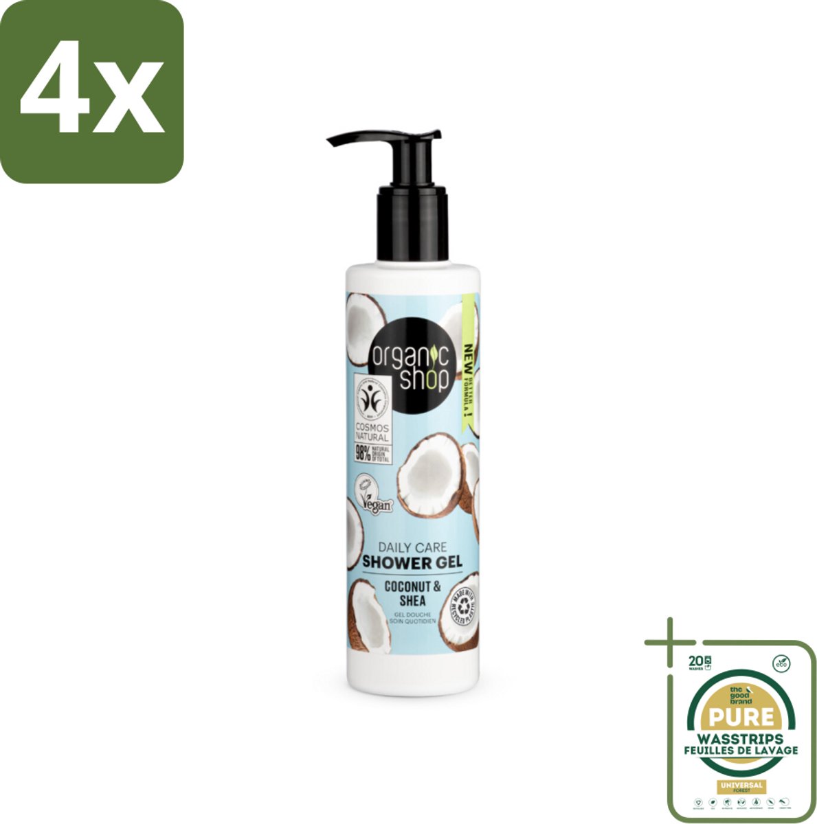 Organic Shop - Daily Care Coconut & Shea Shower Gel - Hydratatie & Verzorging - 280 ml - Voordeelverpakking - 4 stuks - Douchegel met mango - Douchegel met tangerine