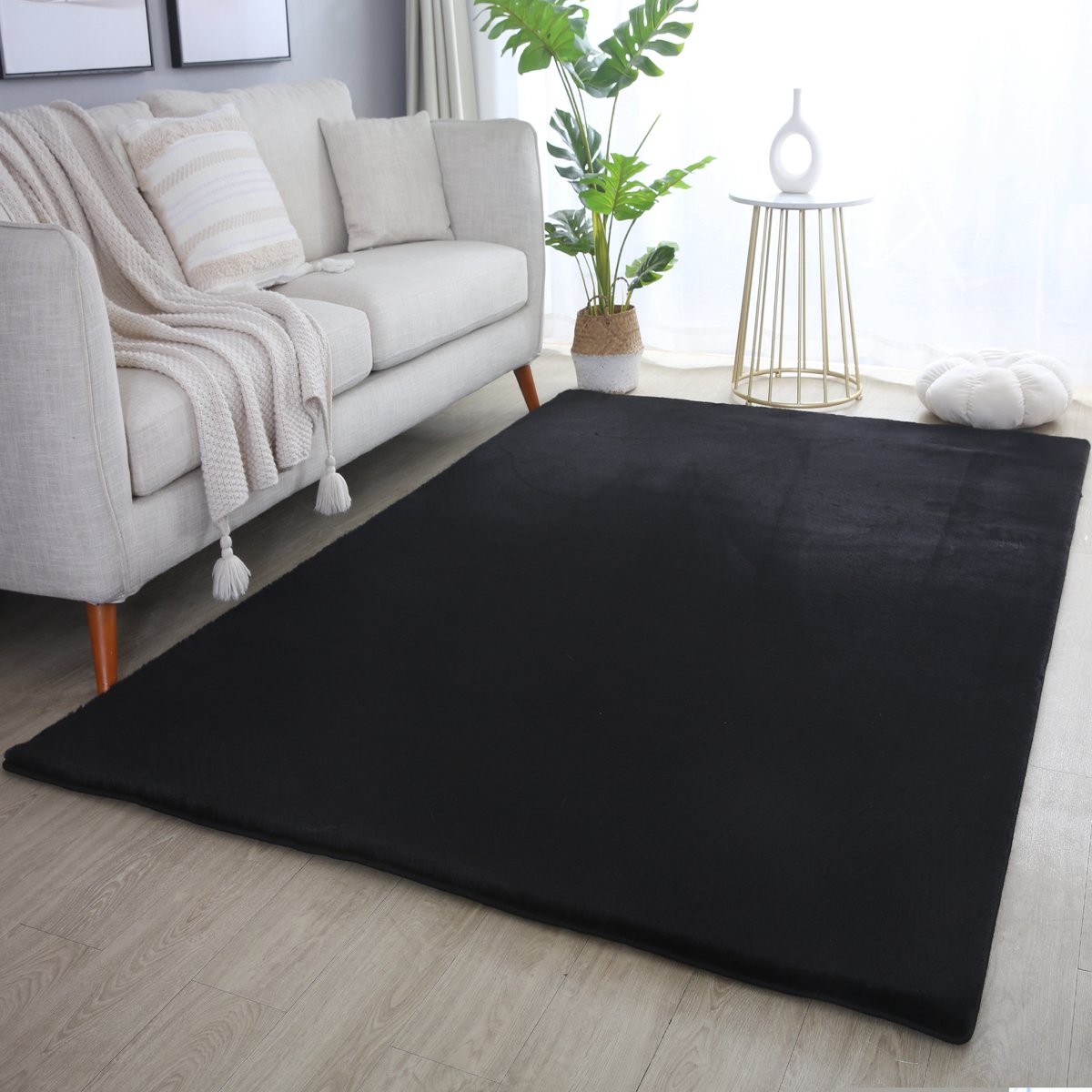 Moonay KNUFFEL Fluffy Vloerkleed Zwart 200 x 290 cm - Hoogpolig 30 mm Shaggy Tapijt - Zacht - Rechthoekig
