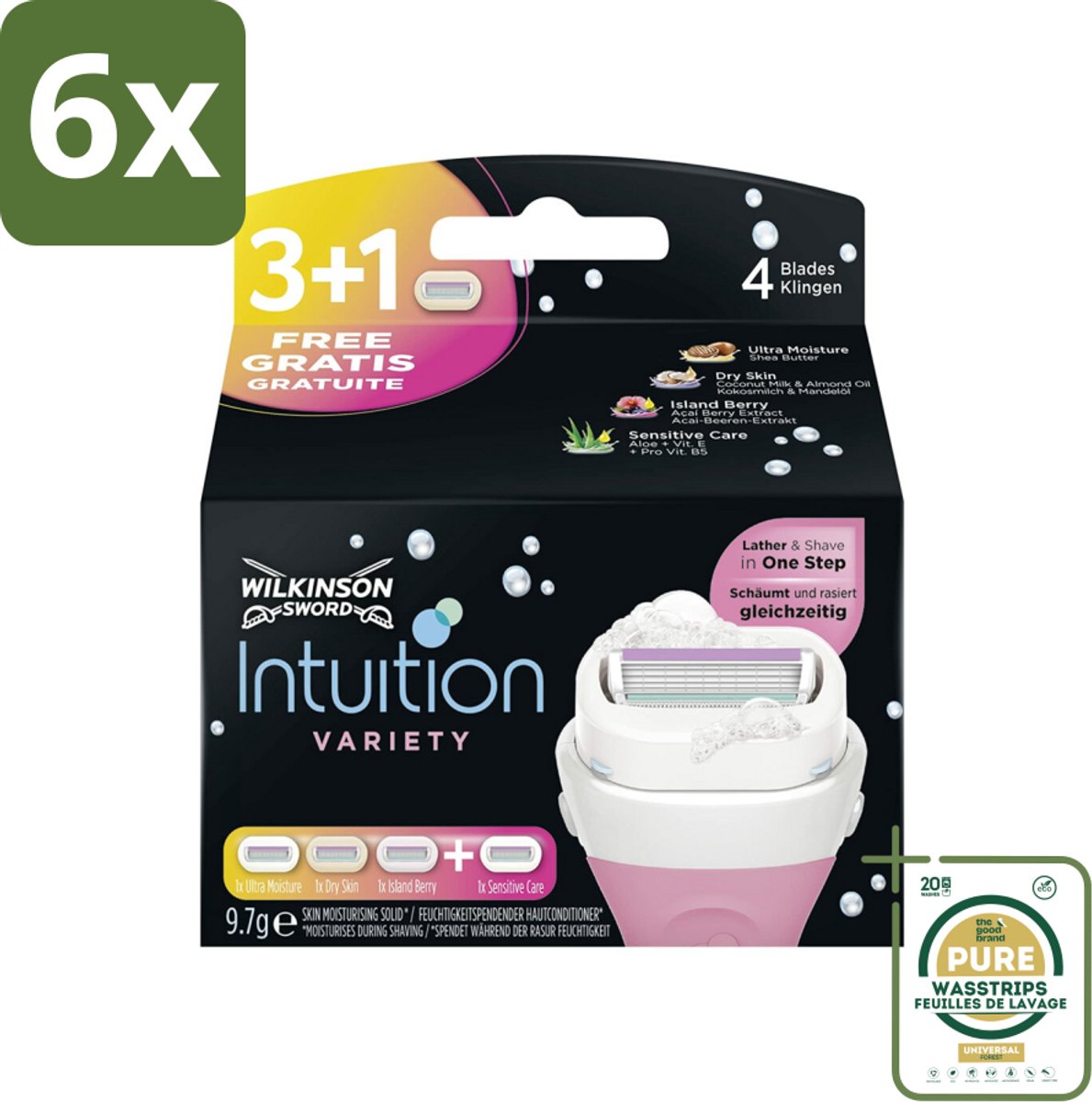 Wilkinson Sword - Navulmesjes - Intuition 2-in-1 Variety - Diverse Gevoelige Huidtypes - 4 mesjes - Voordeelverpakking - 6 stuks - Scheerapparaat - Vrouwen scheermes