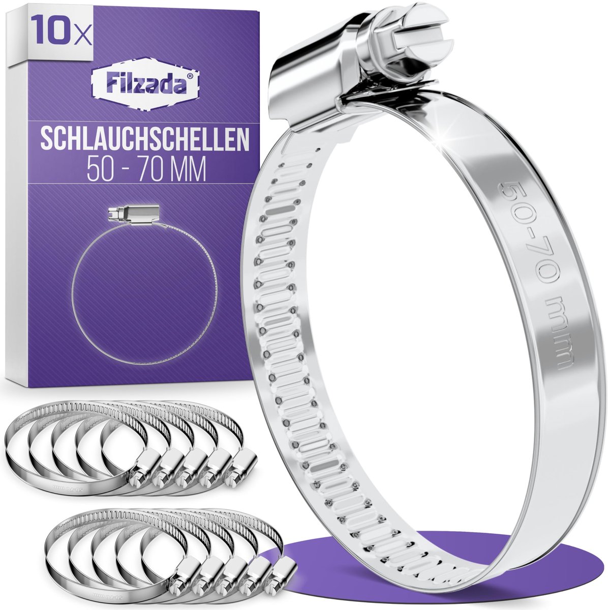 Slangklemmen set 10x 50-70 mm - RVS verstelbaar - Roestvrij staal - Geschikt voor diverse slangen - ShopVlot