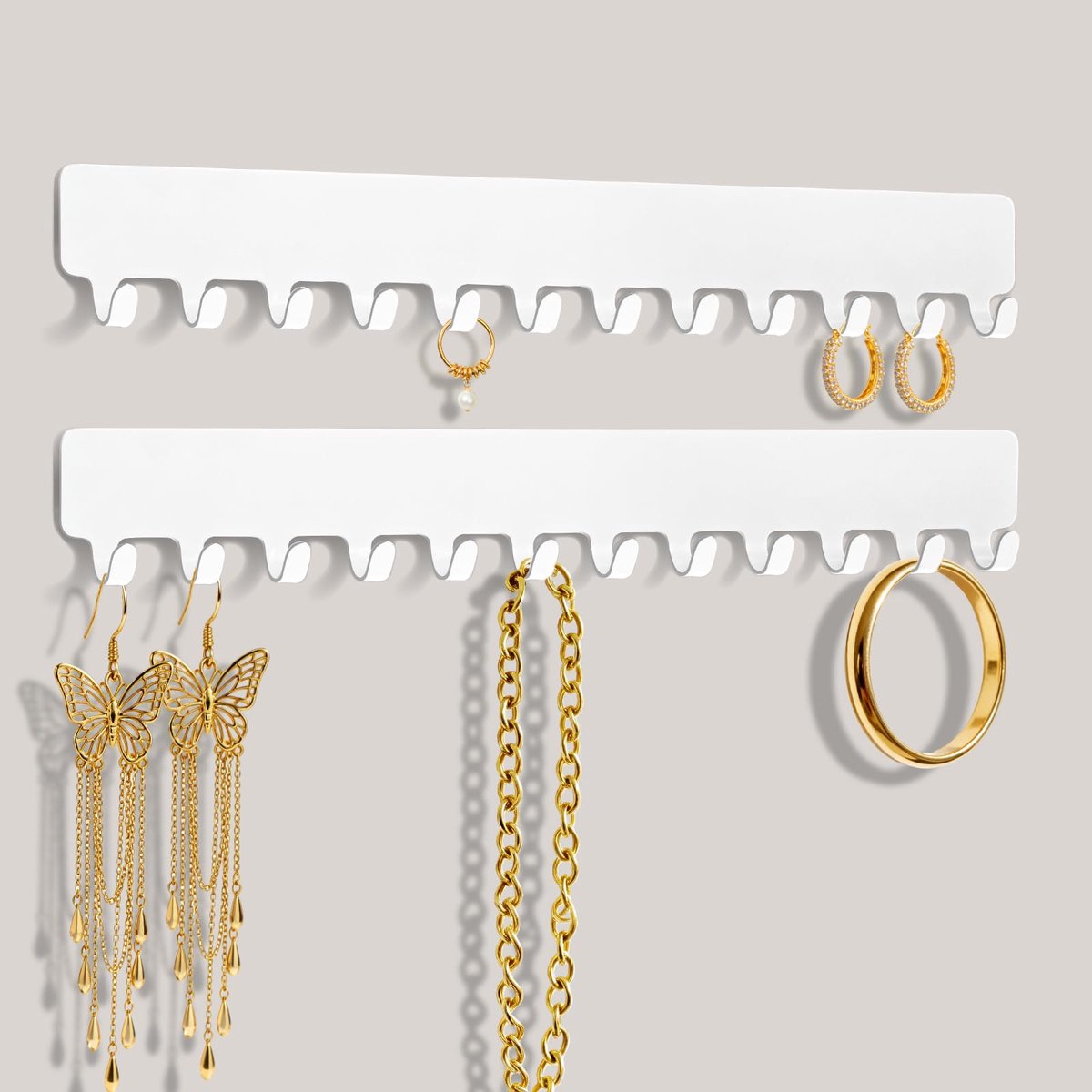 Sieradenhouder wandmontage - wit - 2 stuks - kettinghouder met 12 haken - organiseer je sieraden - ShopVlot