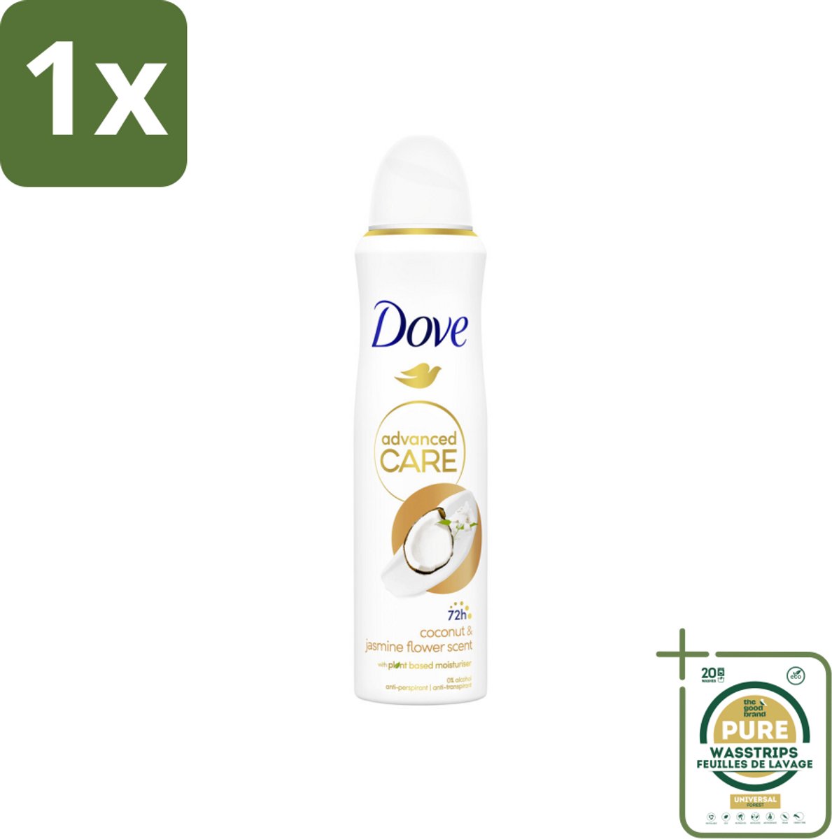 1 x Dove Deodorant Spray - Advanced Care - Kokos & Jasmijnbloem - 150 ml- Dove Deodorant Spray - Kokos En Jasmijn - Anti-transpirant Spray - Okselhuid Verzorging - Zweetbehandeling