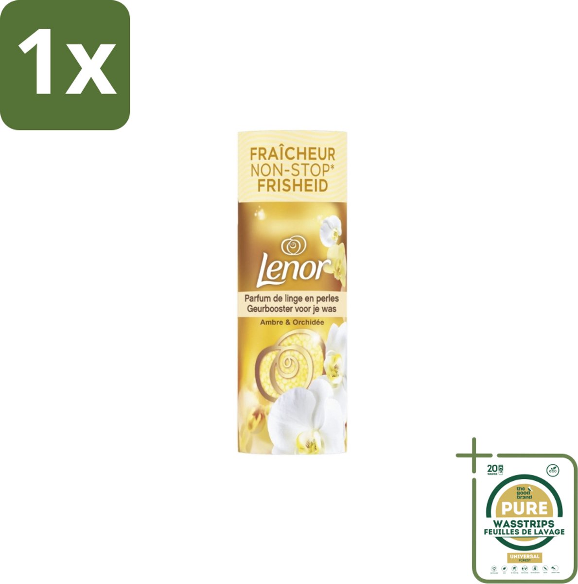 1 x Lenor - Geurbooster - Amber & Orchidee - Non-Stop Frisheid - 19 Wasbeurten- Geurbooster - Wasgeur - Langdurige Frisheid - Amber Geur - Orchidee Geur