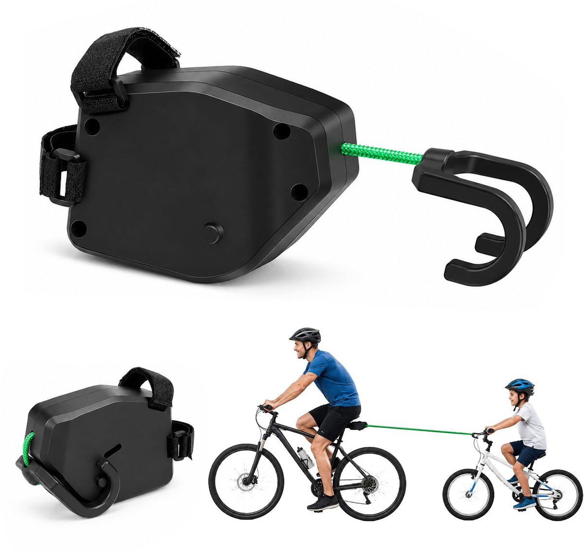 Trektouw voor fiets 2,5 m - elastisch nylon - veiligheidskarabijnhaak - ideaal voor volwassenen - ShopVlot
