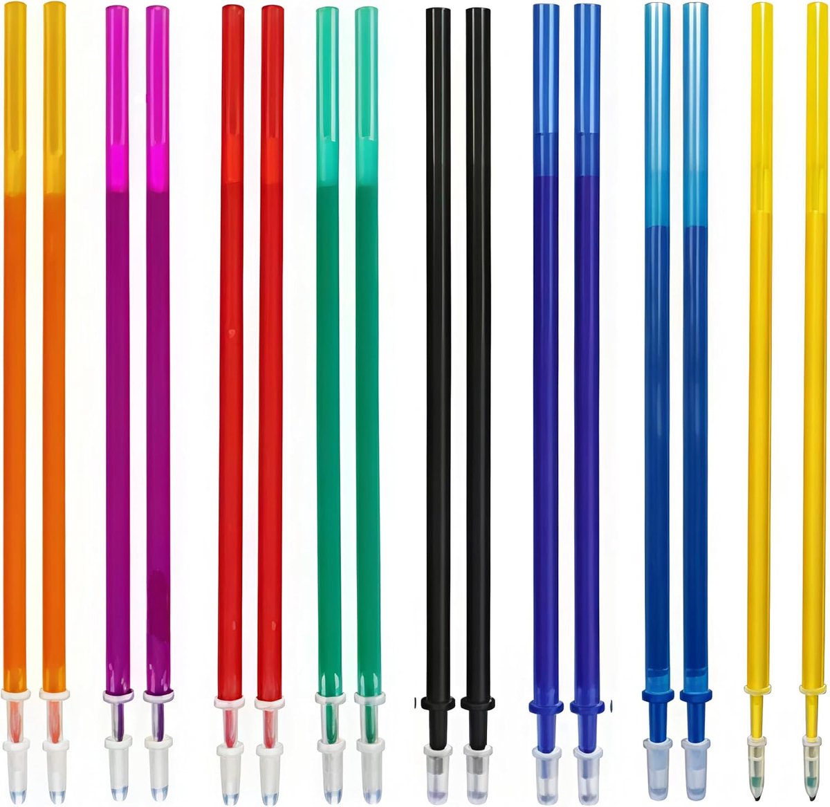 Uitwisbare vullingen 0,7 mm - 16 stuks in 8 kleuren - voor vloeiend schrijven en kleurrijke notities - ShopVlot